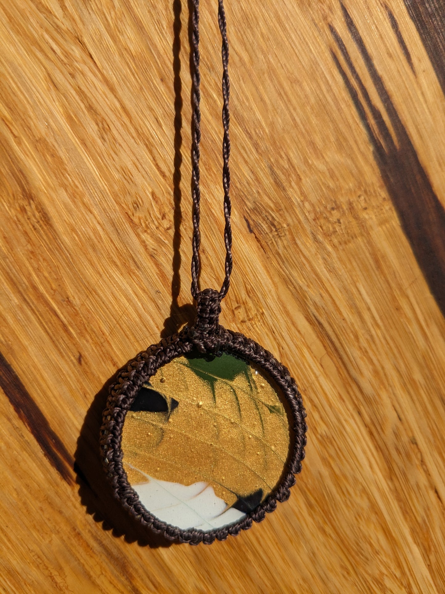 Brown copper and gold acrylic pour bead macrame necklace (N0006)