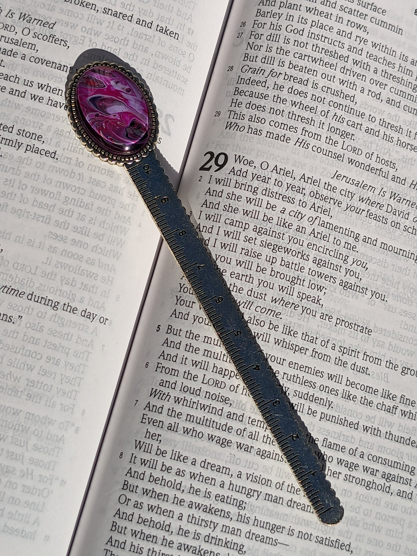 Pink and purple metric ruler acrylic pour bookmark (B0001)