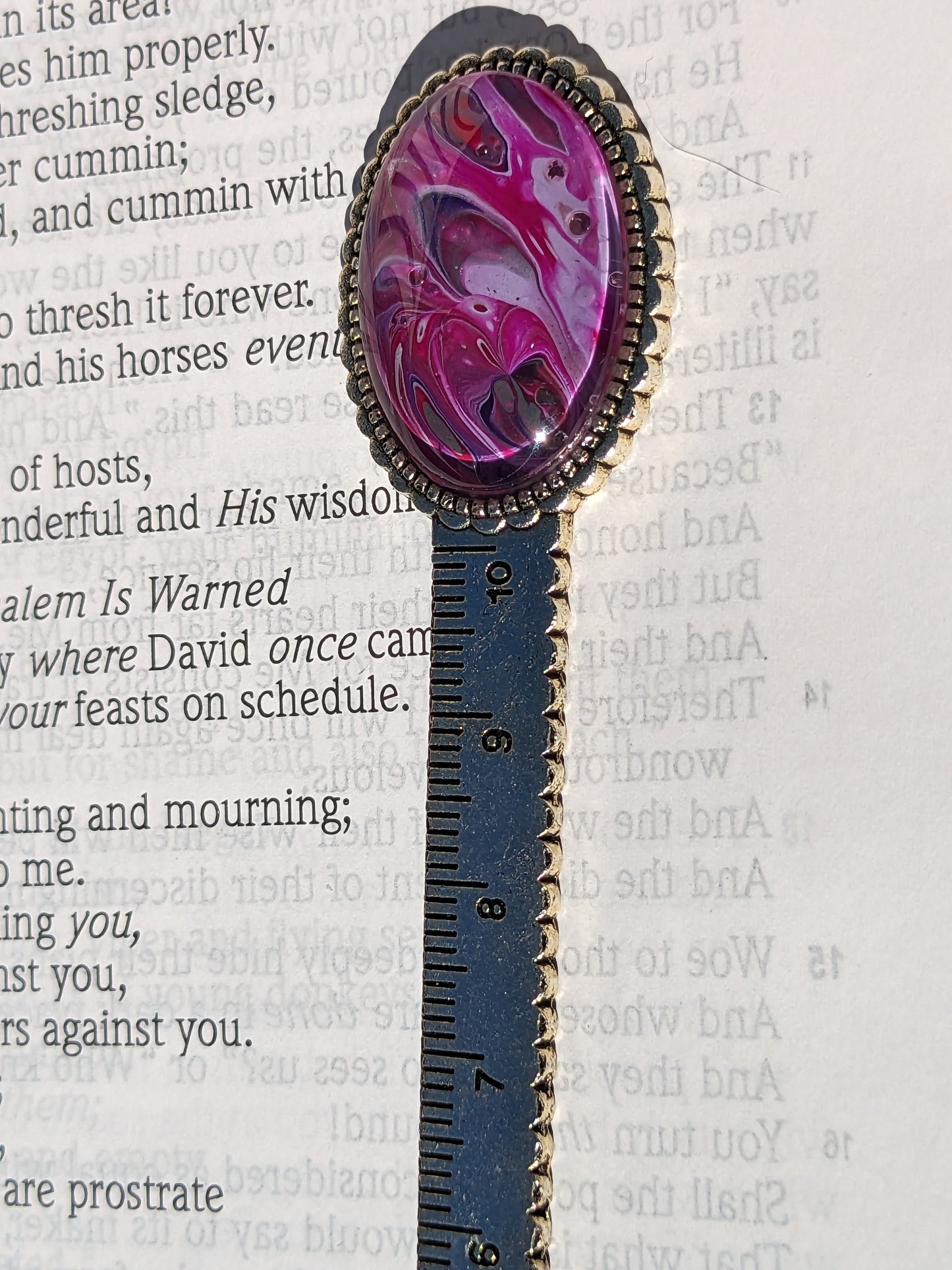 Pink and purple metric ruler acrylic pour bookmark (B0001)