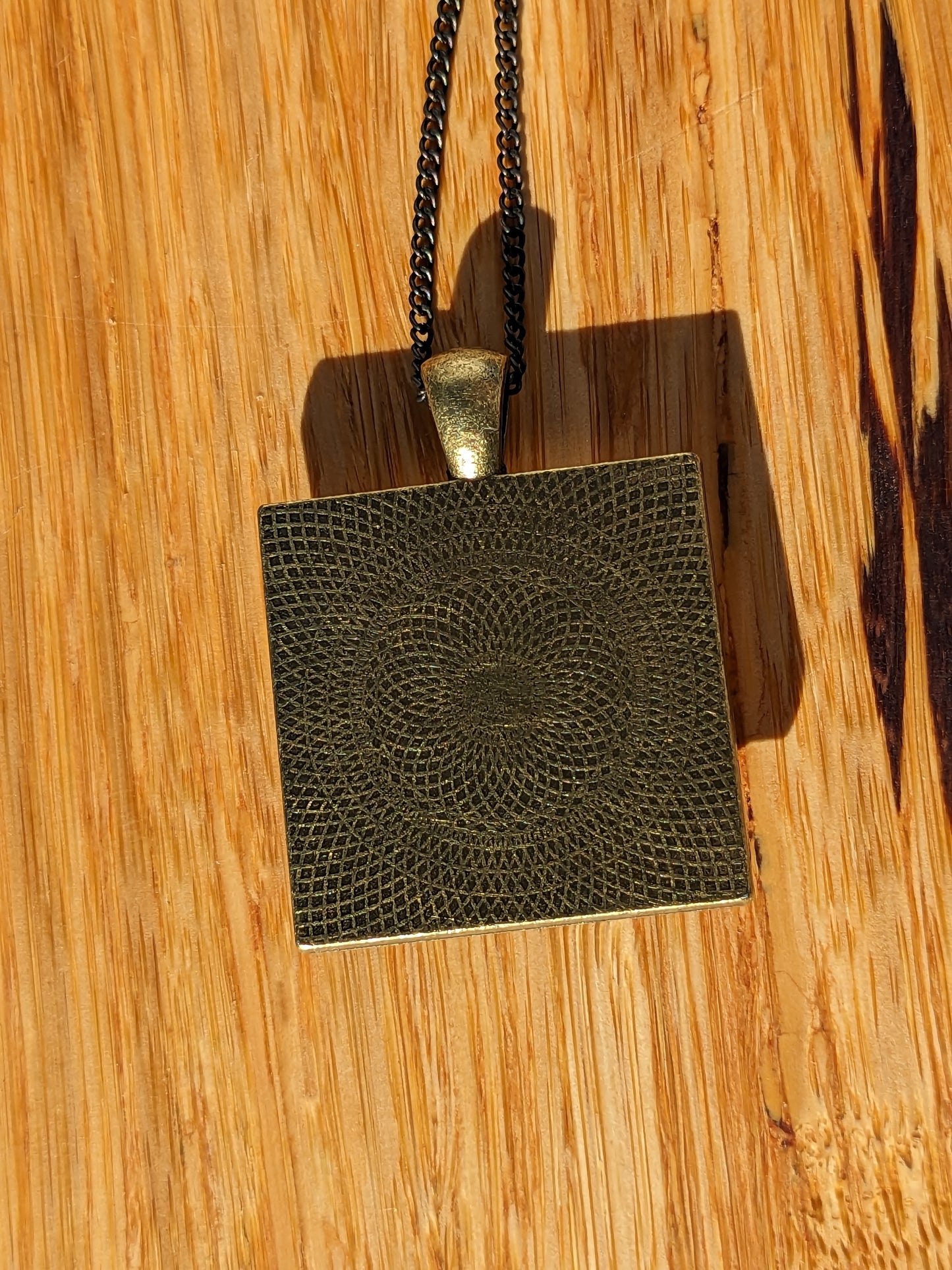 Gold navy and white acrylic pour square necklace (N0002)