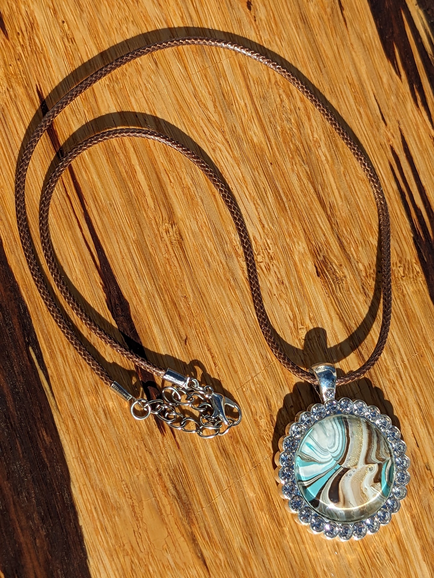 Turquoise brown and tan acrylic pour necklace (N0008)