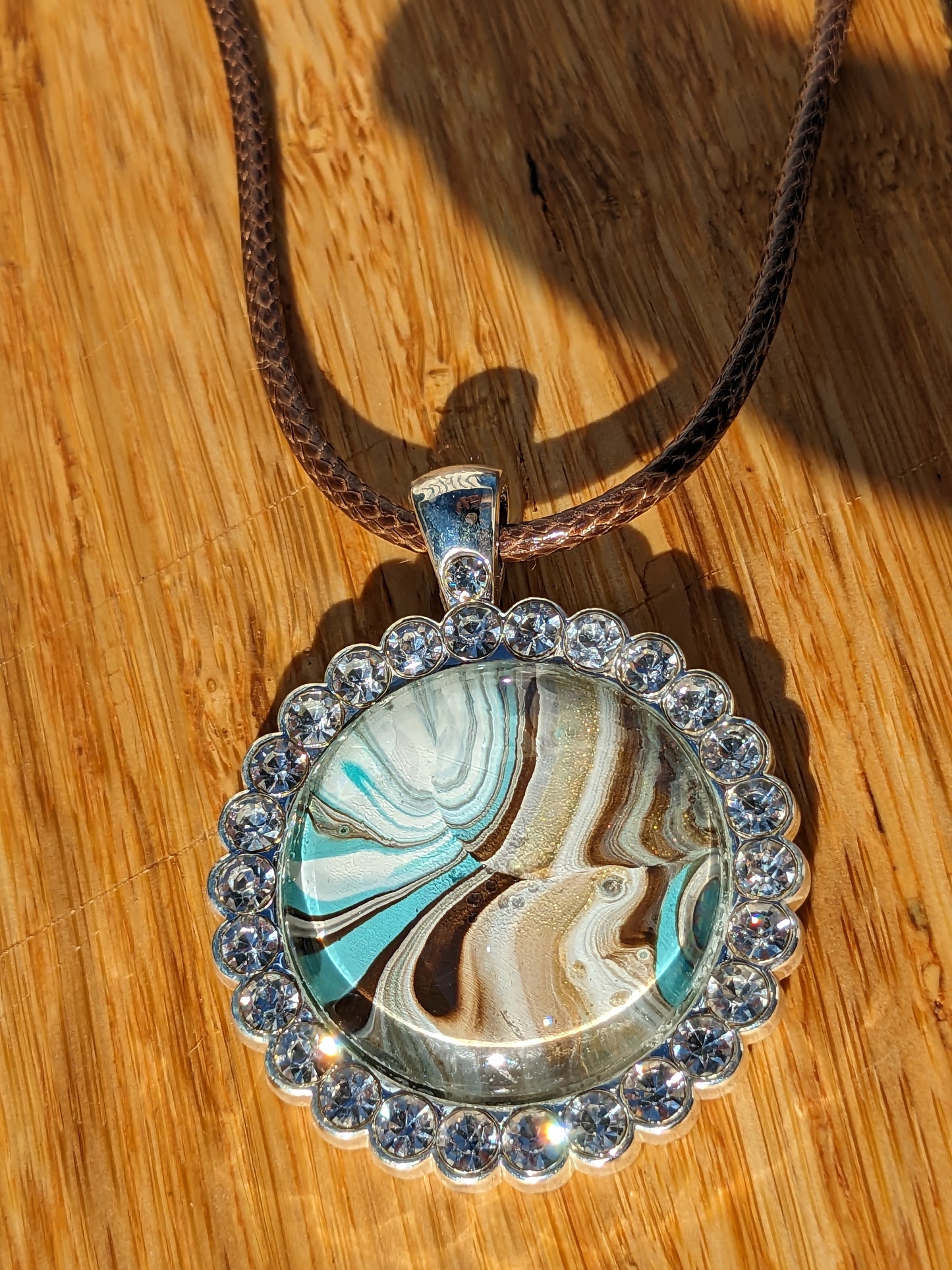Turquoise brown and tan acrylic pour necklace (N0008)