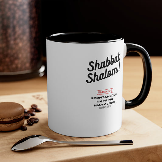 Shabbat Shalom Warning Spontaneous Napping May Occur Comfort Accent Coffee Mug, 11oz