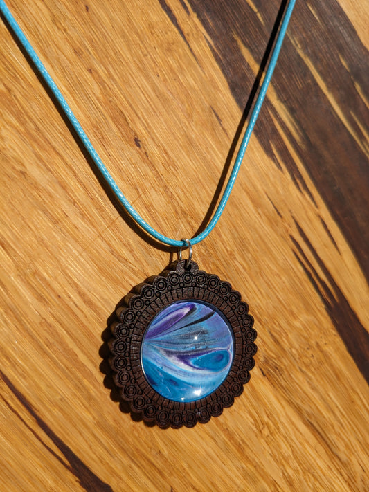 Blue and Purple acrylic pour necklace (N0004)