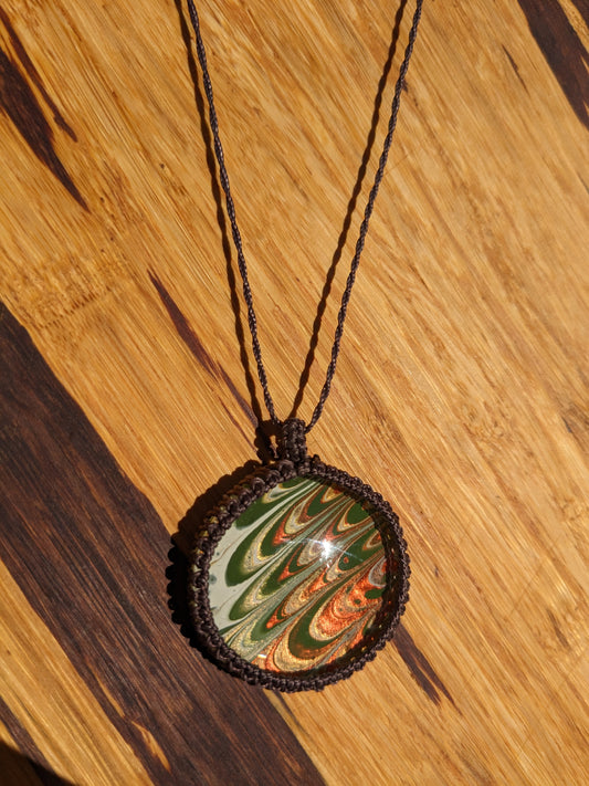 Brown copper and gold acrylic pour bead macrame necklace (N0006)