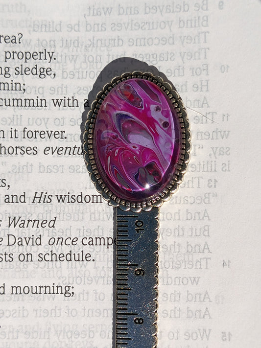 Pink and purple metric ruler acrylic pour bookmark (B0001)